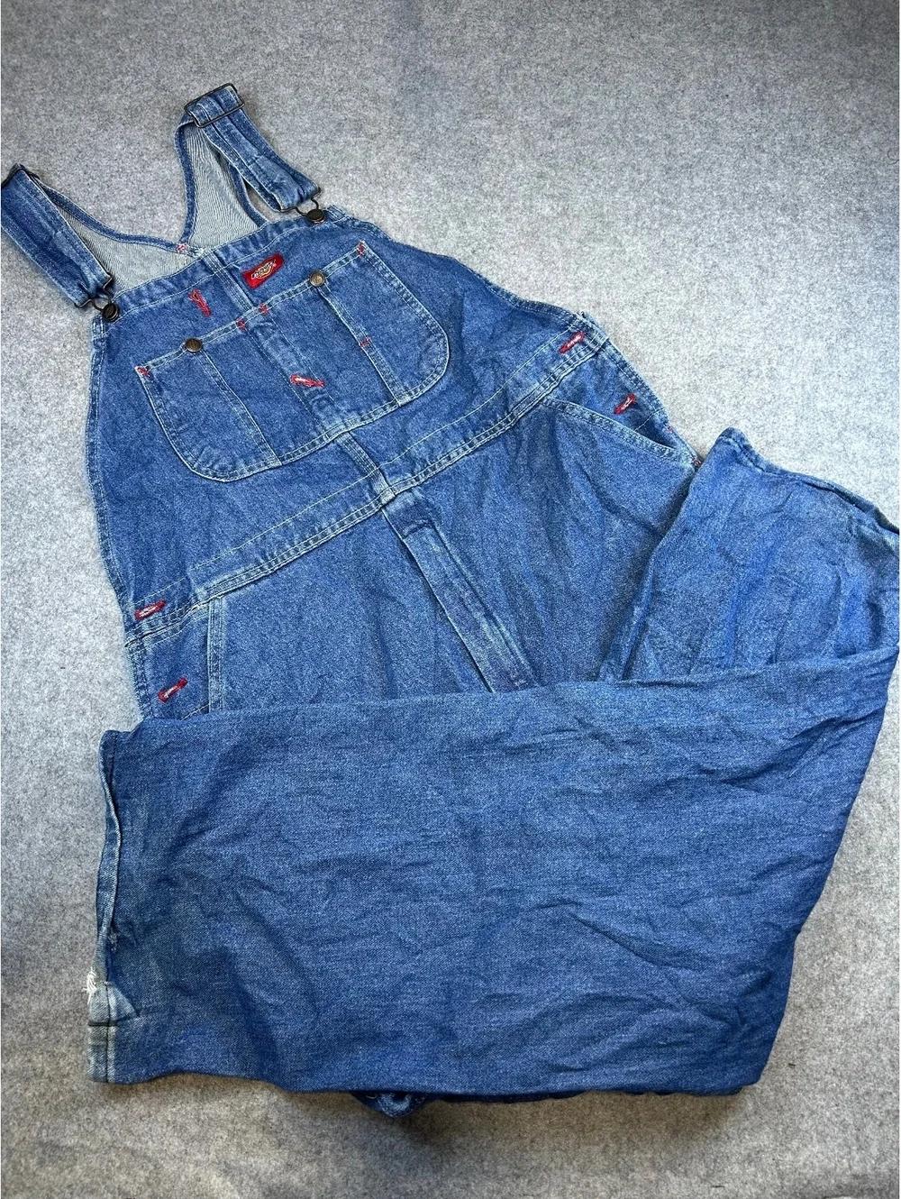 Dickies Mens Blue Denim Overalls 36x30 Adjustable Straps Multiple Pockets Cotton